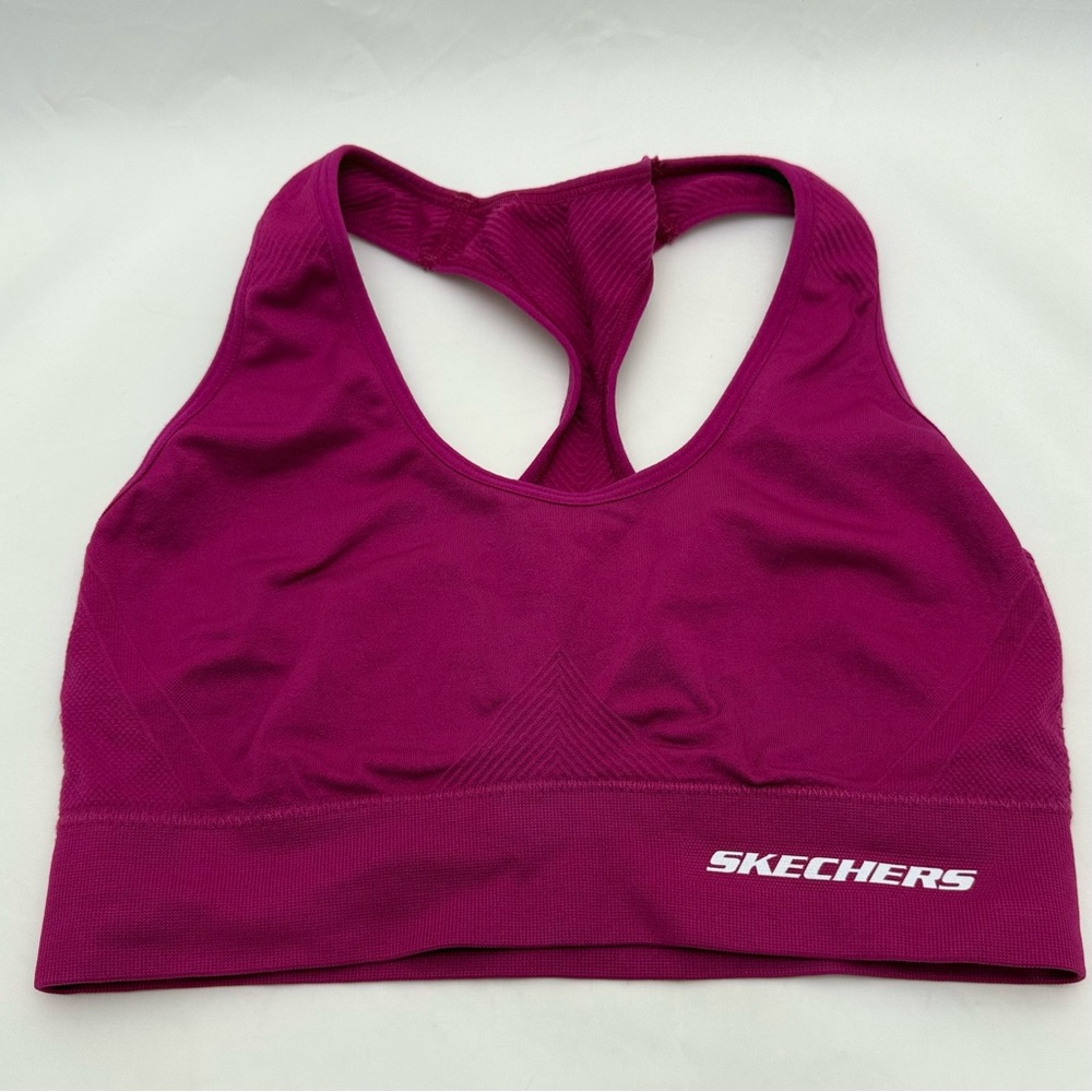 Skechers Sport Bra Size M Pink Seamless Racerback 💕🏋️♀️